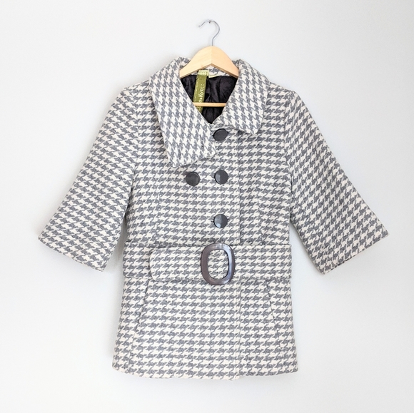 🇨🇦 Soia & Kyo Grey Houndstooth Wool Blend Peacoat Made In Canada - Picture 1 of 8